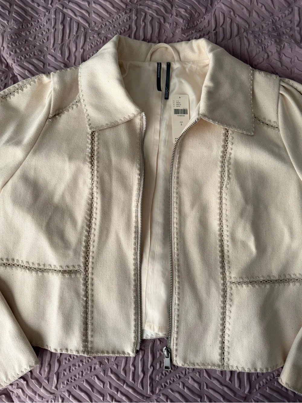 Anthropologie Cream Zip-Front Cropped Jacket - Picture 3 of 5